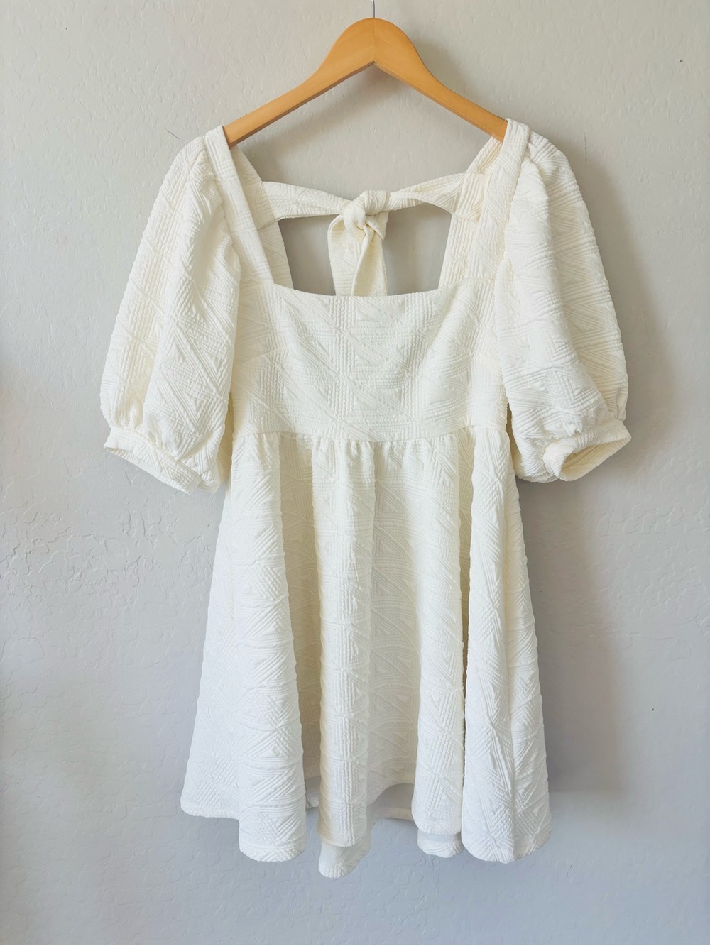 NWT Free People White Textured Violet Square-Neck Babydoll Dress - Picture 4 of 16